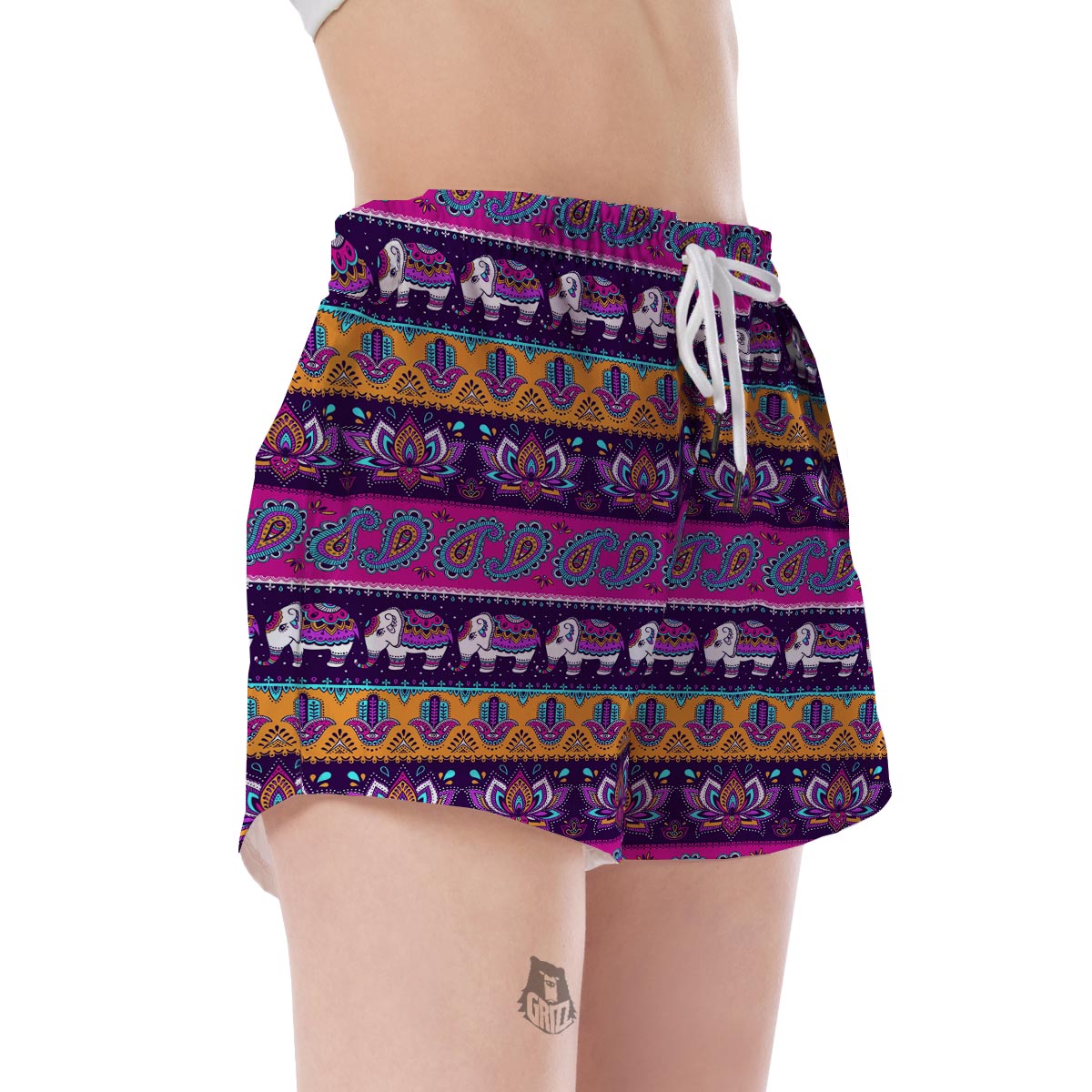 Paisleys Elephant Pattern Print Women's Shorts-grizzshop