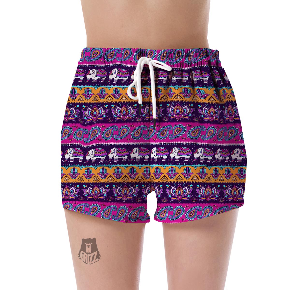 Paisleys Elephant Pattern Print Women's Shorts-grizzshop