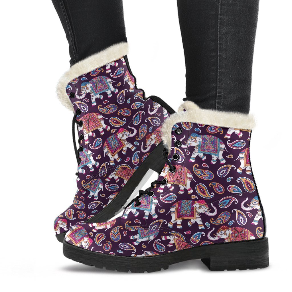 Paisleys Elephant Print Comfy Winter Boots-grizzshop