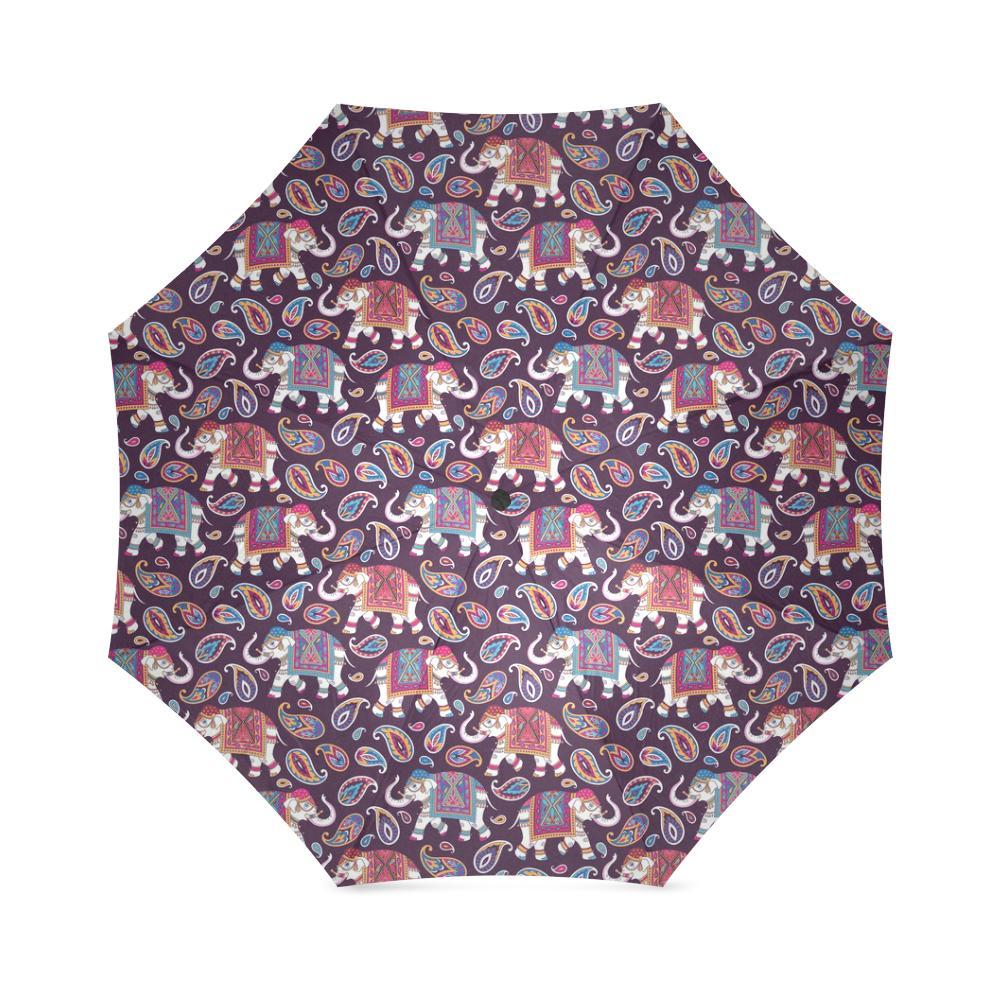 Paisleys Elephant Print Foldable Umbrella-grizzshop