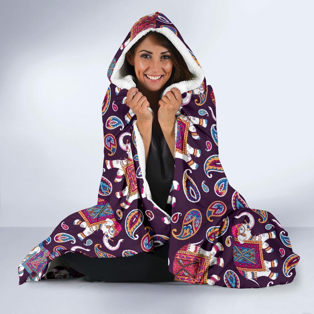 Paisleys Elephant Print Hooded Blanket-grizzshop