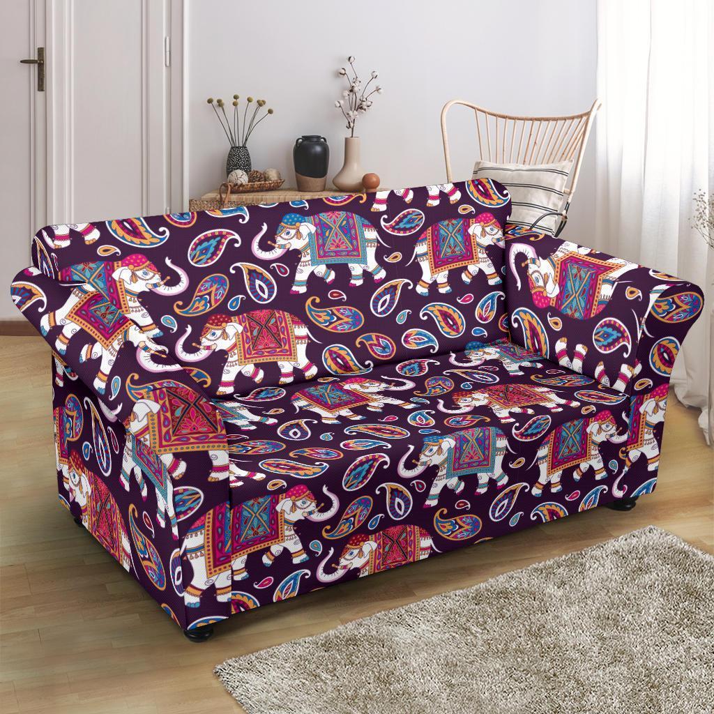 Paisleys Elephant Print Loveseat Cover-grizzshop