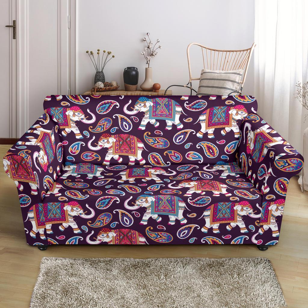 Paisleys Elephant Print Loveseat Cover-grizzshop