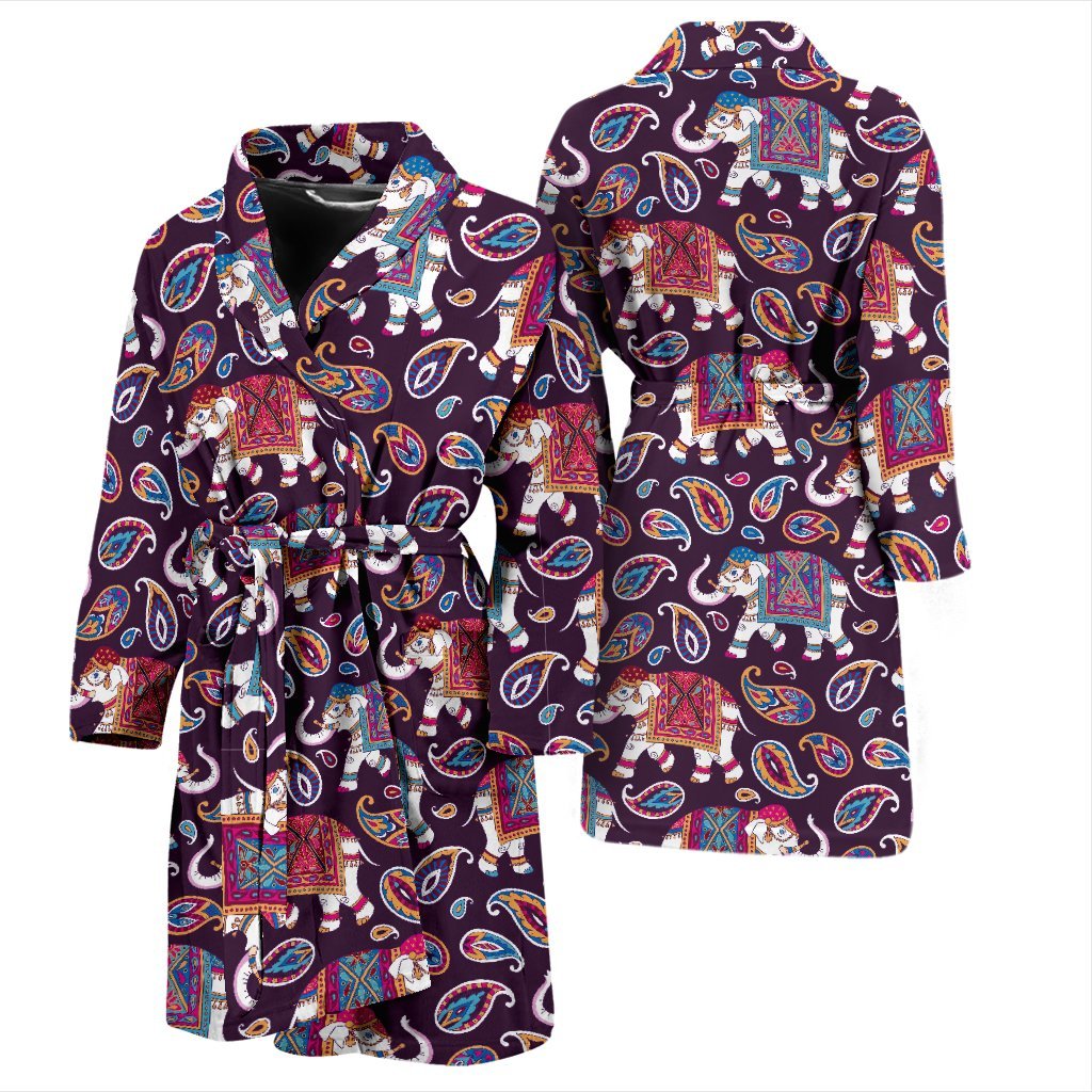 Paisleys Elephant Print Men Long Robe-grizzshop