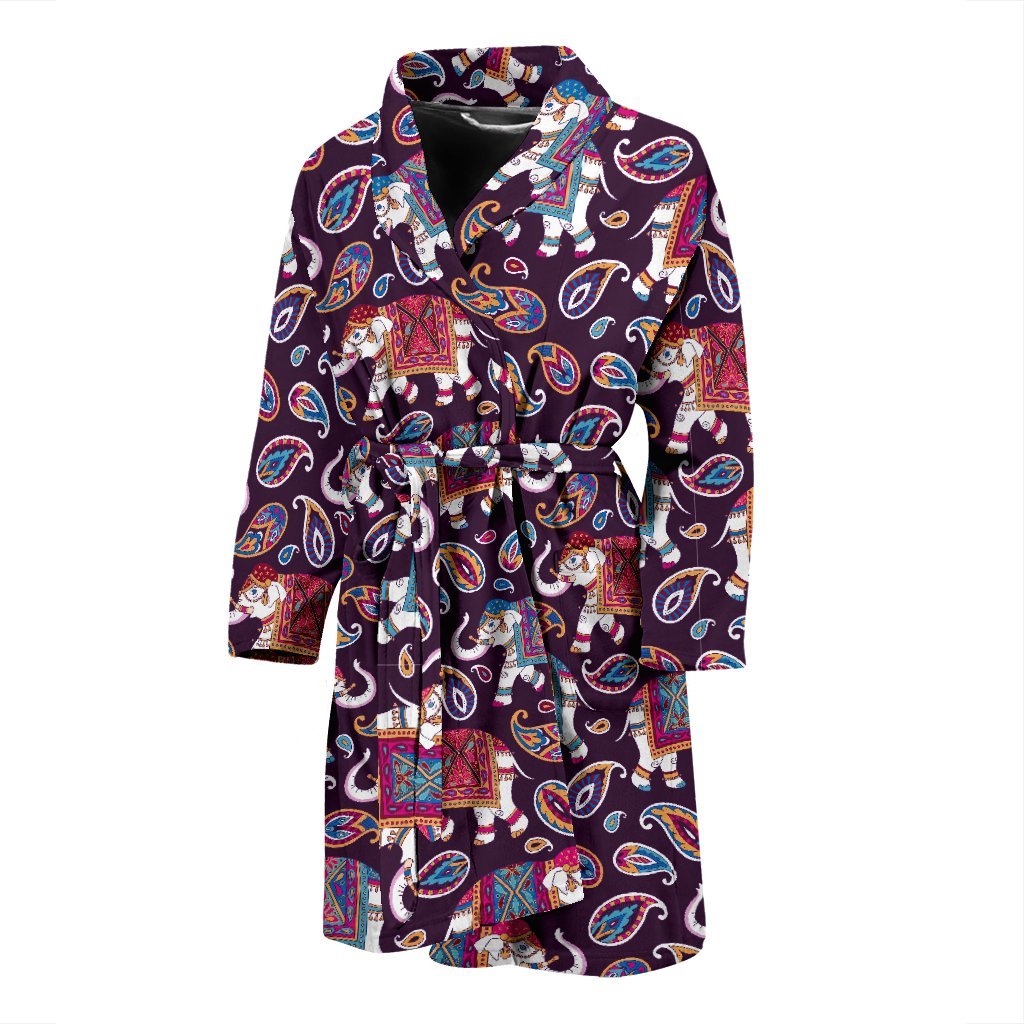 Paisleys Elephant Print Men Long Robe-grizzshop