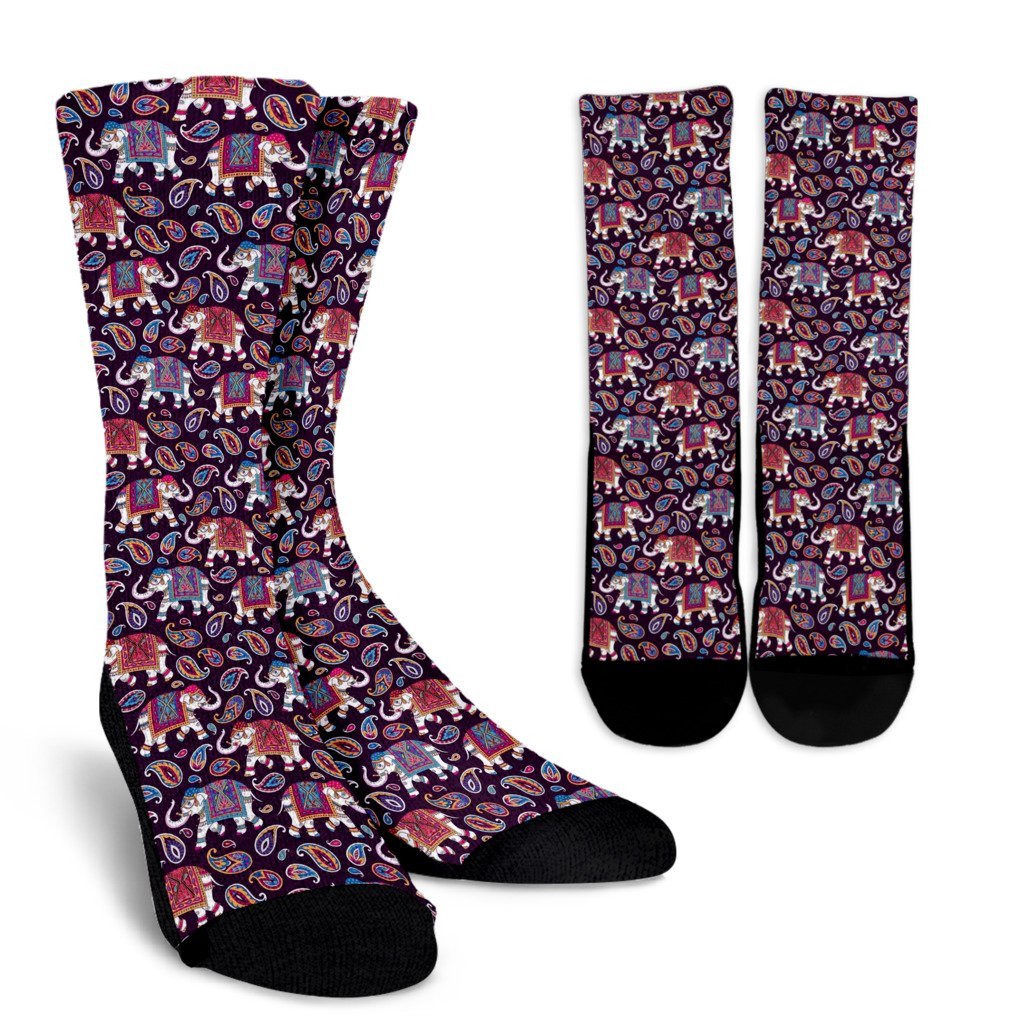 Paisleys Elephant Print Unisex Crew Socks-grizzshop