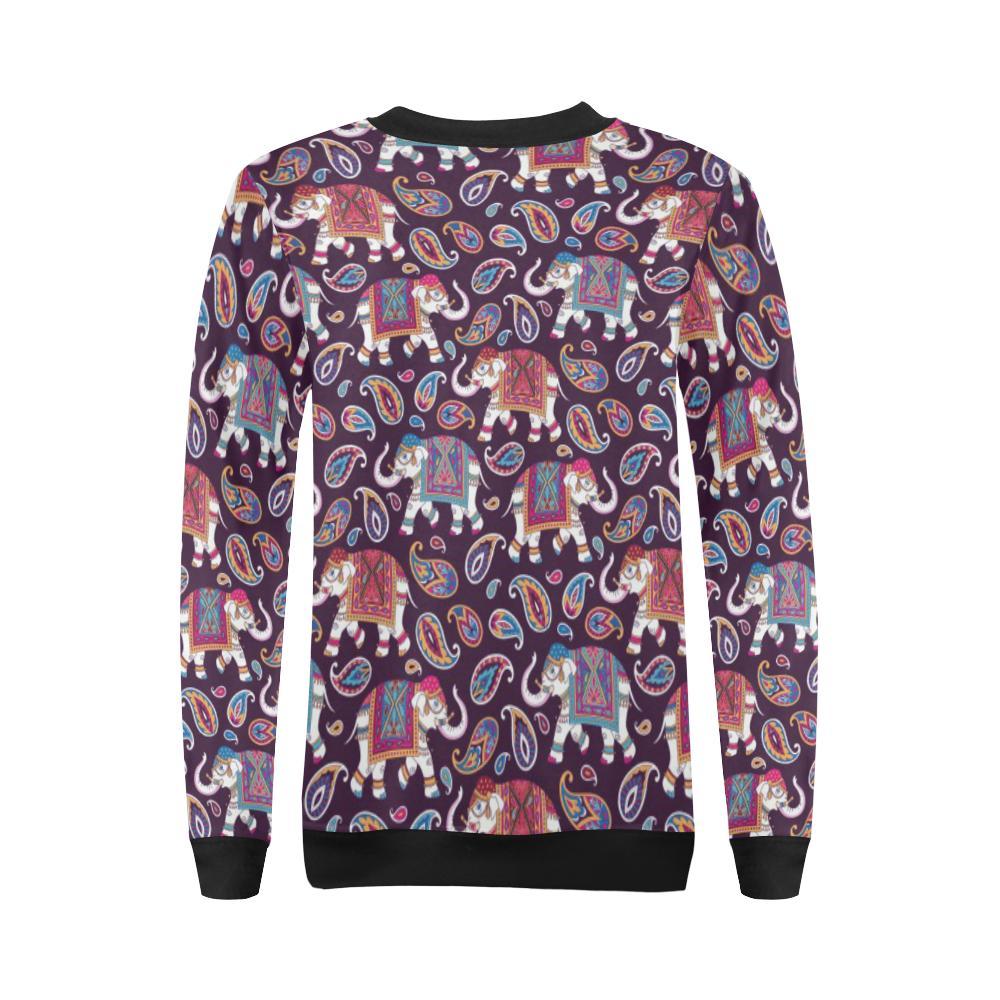 Paisleys Elephant Print Women Crewneck Sweatshirt-grizzshop