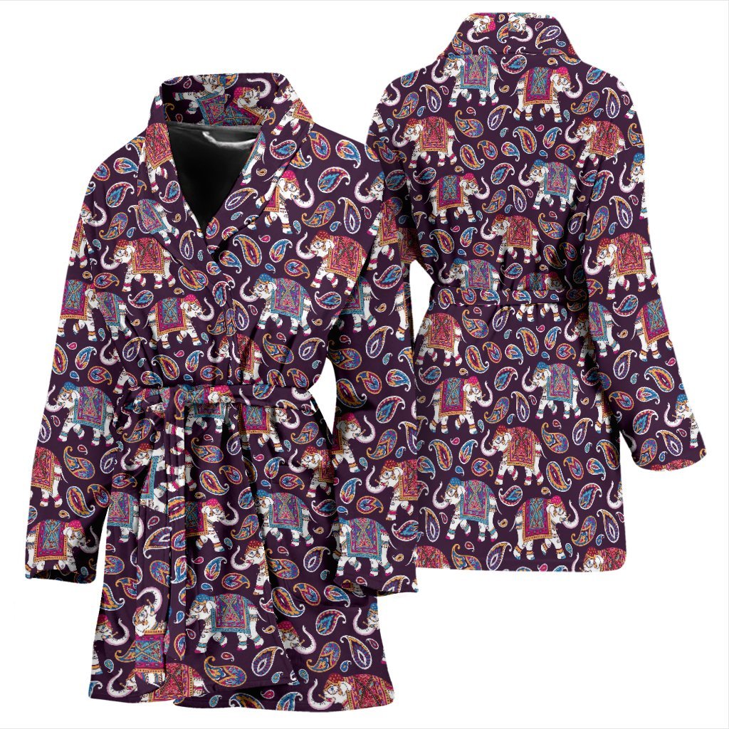 Paisleys Elephant Print Women Long Robe-grizzshop