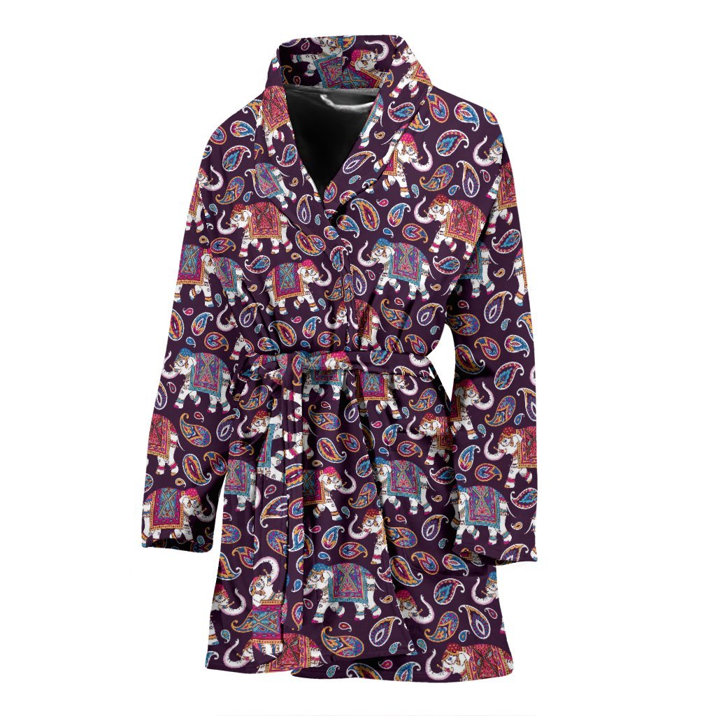 Paisleys Elephant Print Women Long Robe-grizzshop