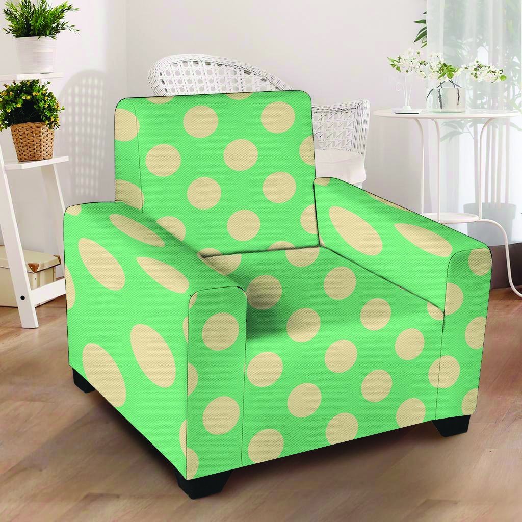 Pale Green Polka Dot Armchair Cover-grizzshop