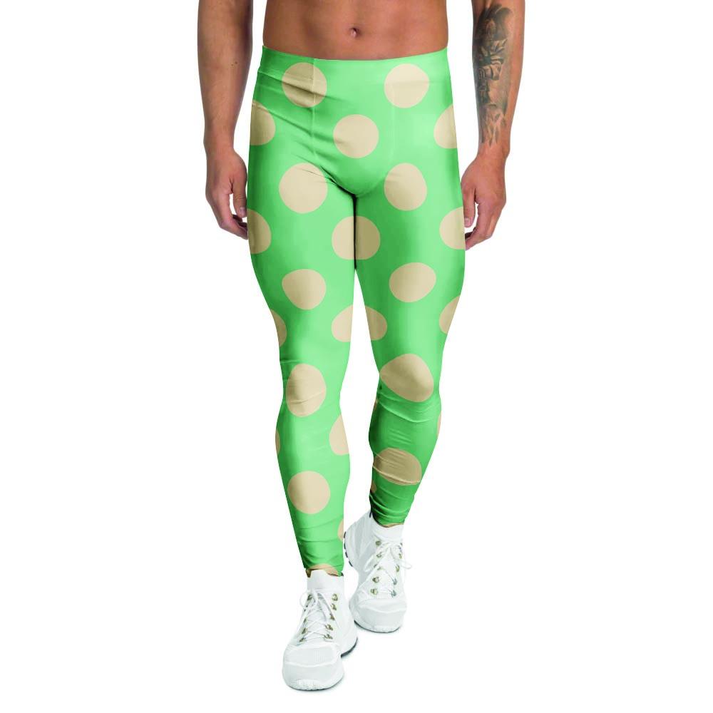 Pale Green Polka Dot Men's Leggings-grizzshop