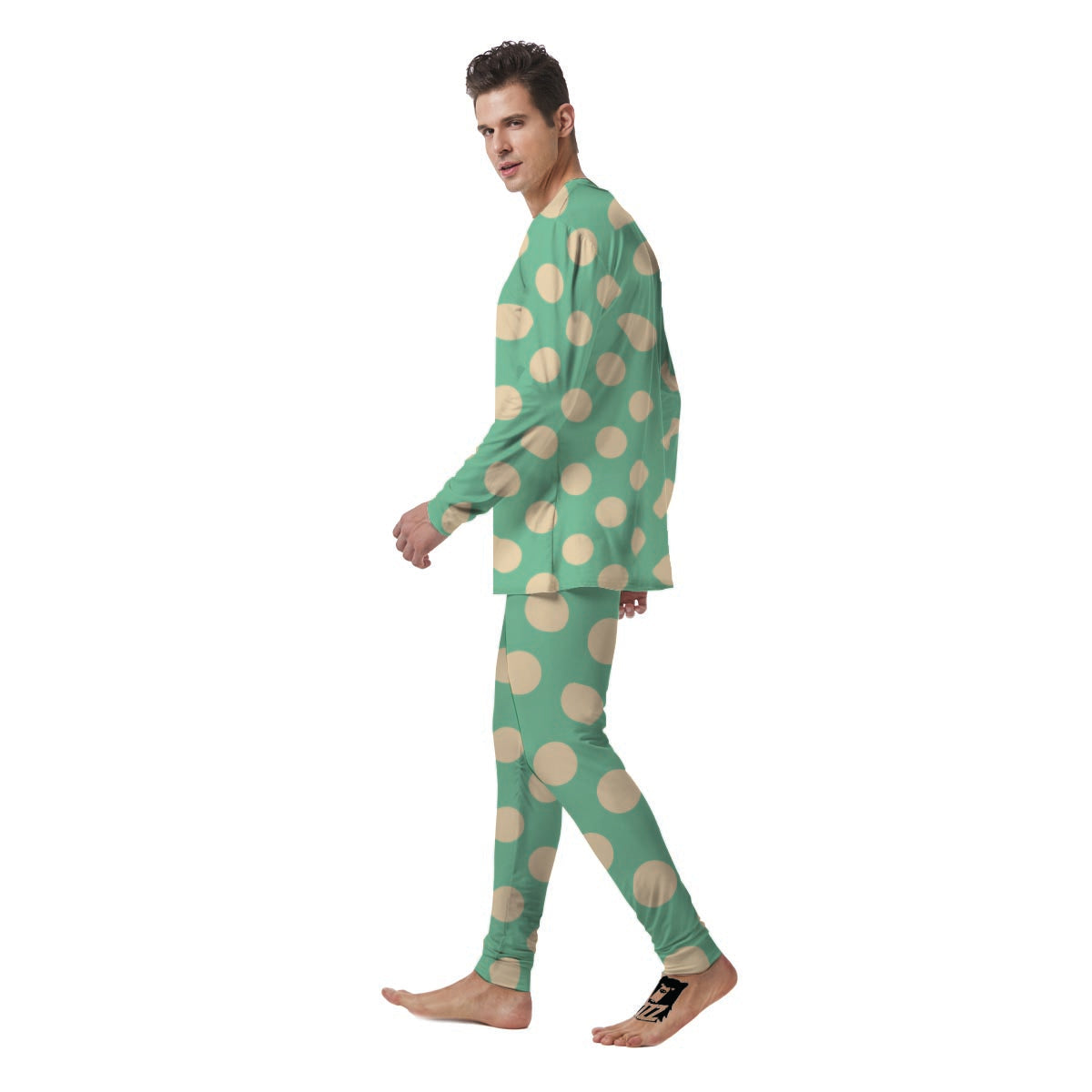 Pale Green Polka Dot Men's Pajamas-grizzshop