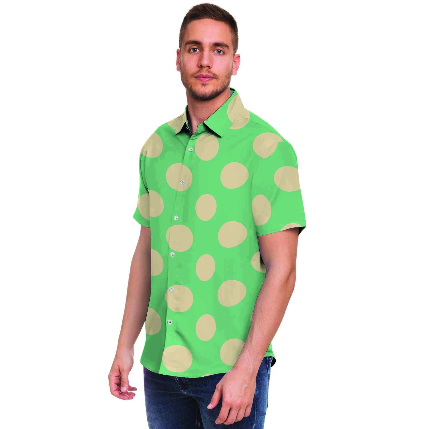 Pale Green Polka Dot Men's Short Sleeve Shirt-grizzshop