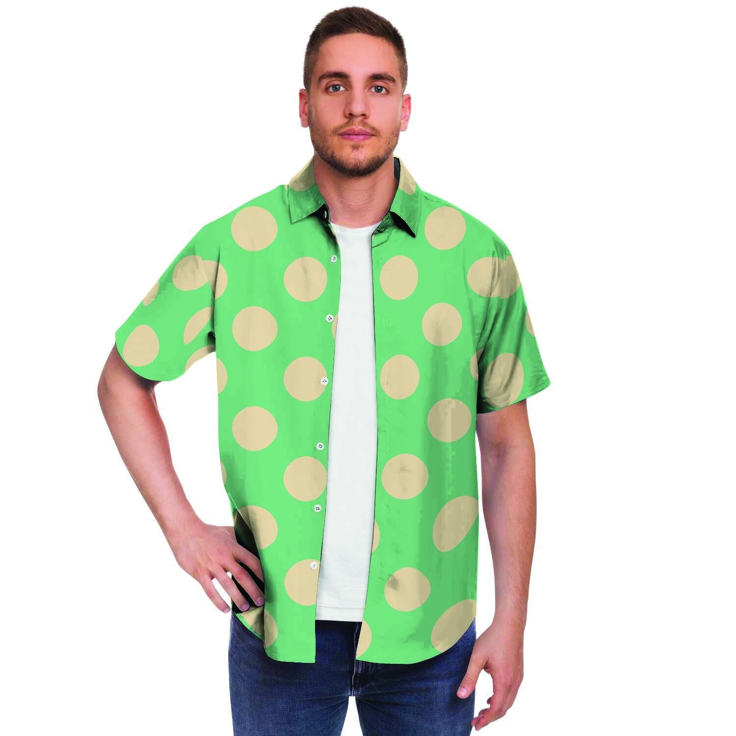 Pale Green Polka Dot Men's Short Sleeve Shirt-grizzshop