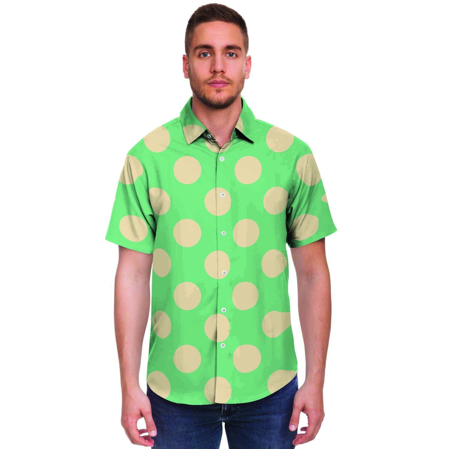 Pale Green Polka Dot Men's Short Sleeve Shirt-grizzshop