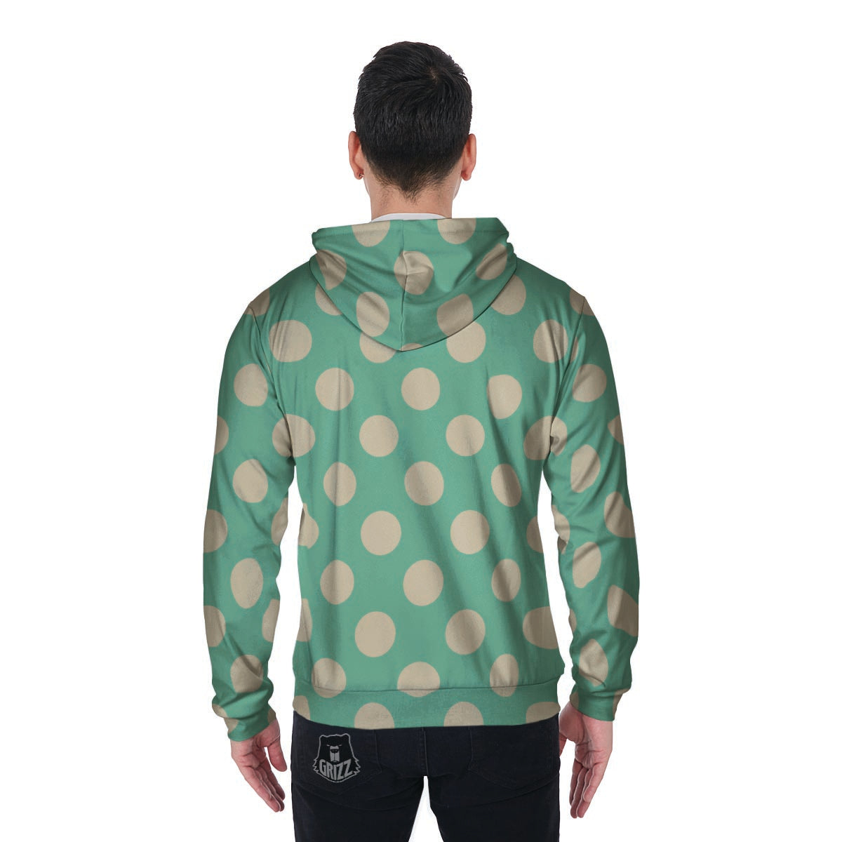 Pale Green Polka Dot Men's Zip Up Hoodie-grizzshop