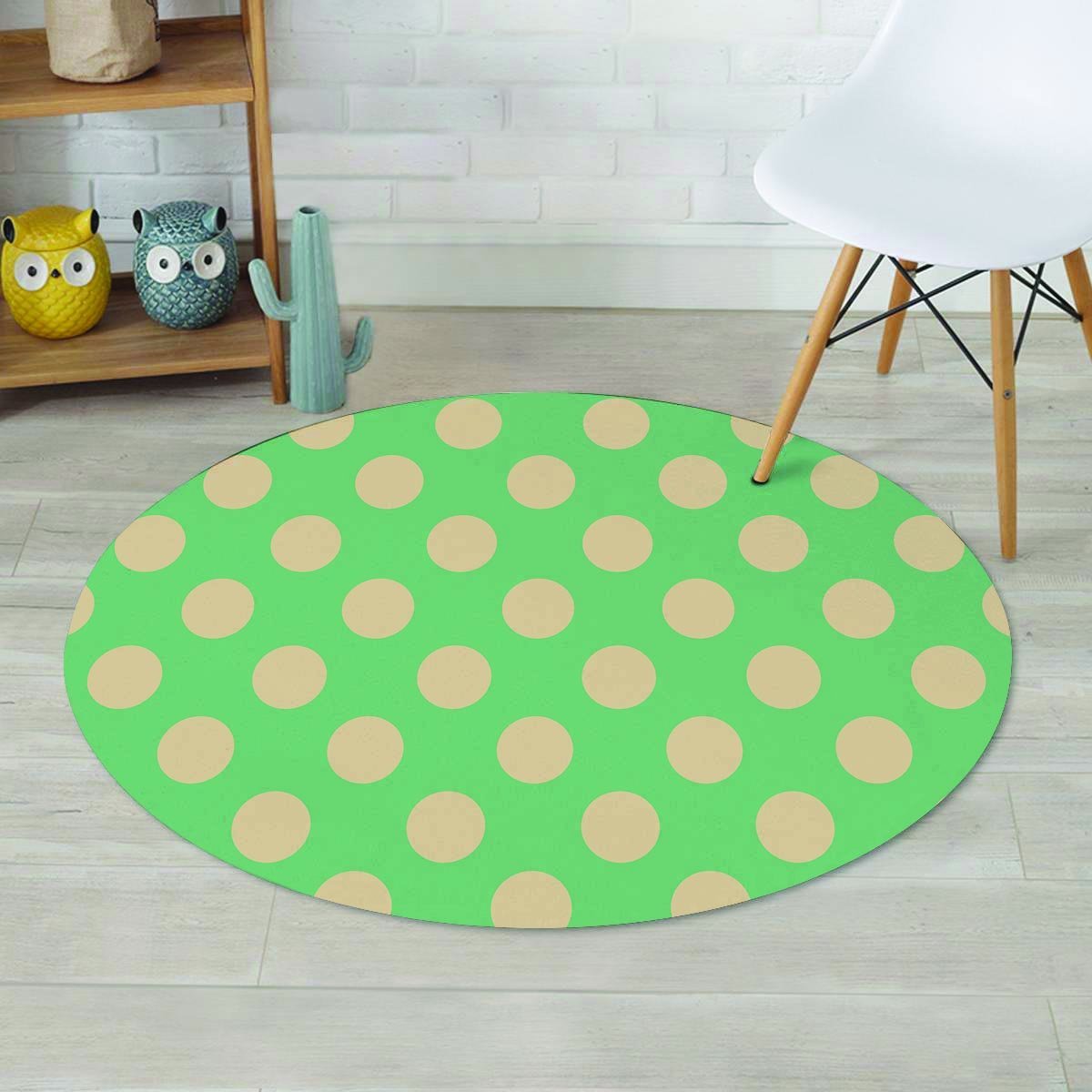 Pale Green Polka Dot Round Rug-grizzshop