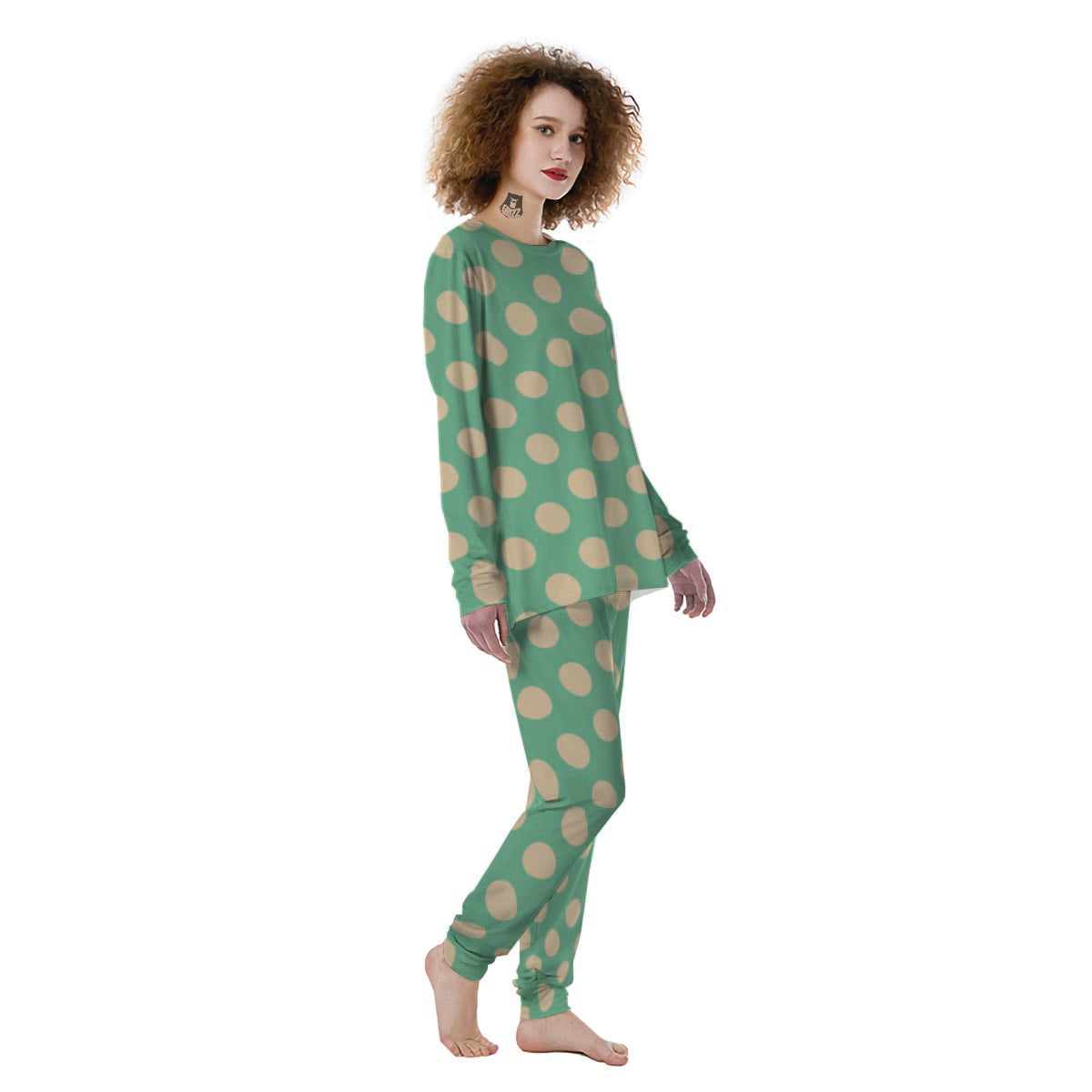 Pale Green Polka Dot Women's Pajamas-grizzshop