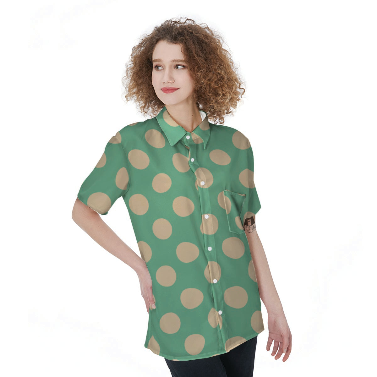 Pale Green Polka Dot Women's Short Sleeve Shirts-grizzshop