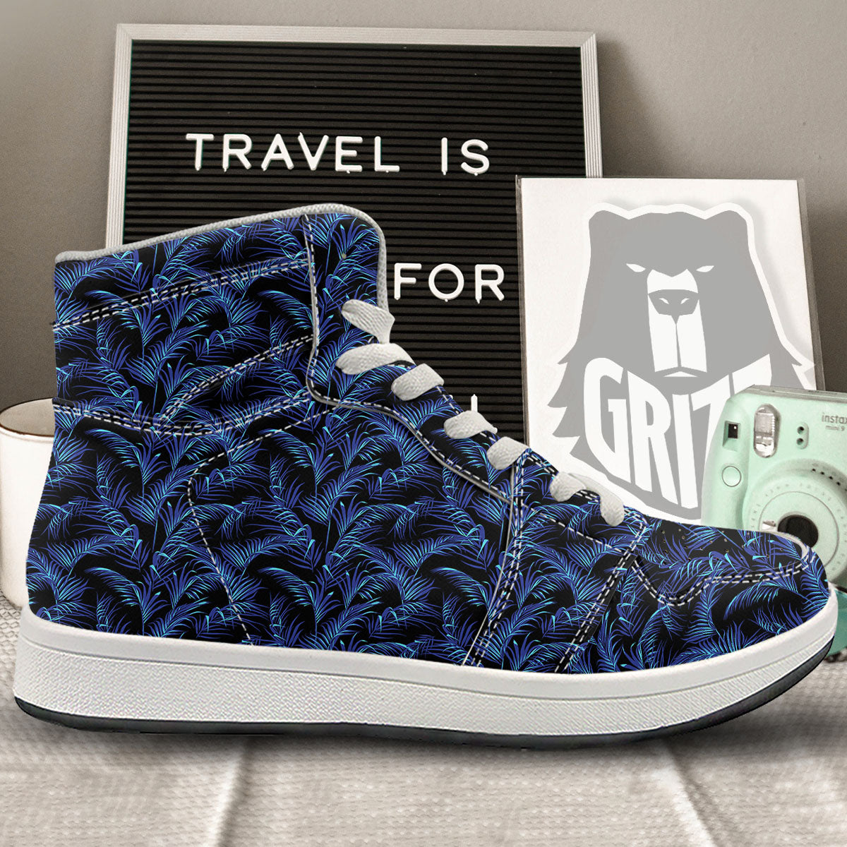 Palm Leaf Dark Tropical Print Pattern High Top Sneakers-grizzshop