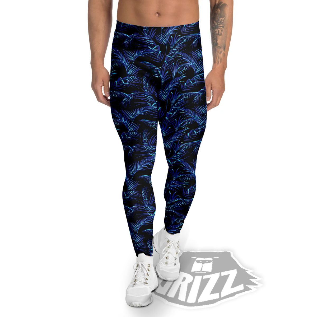 Palm Leaf Dark Tropical Print Pattern Men's Leggings-grizzshop