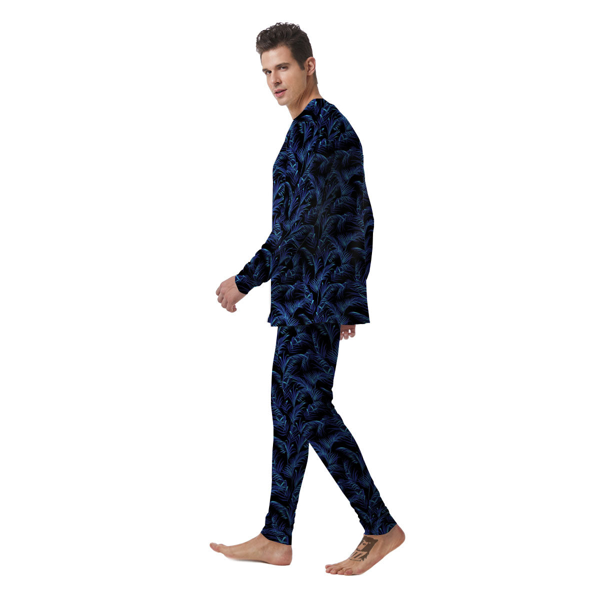 Palm Leaf Dark Tropical Print Pattern Men's Pajamas-grizzshop