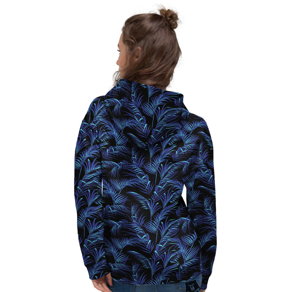Palm Leaf Dark Tropical Print Pattern Women's Hoodie-grizzshop