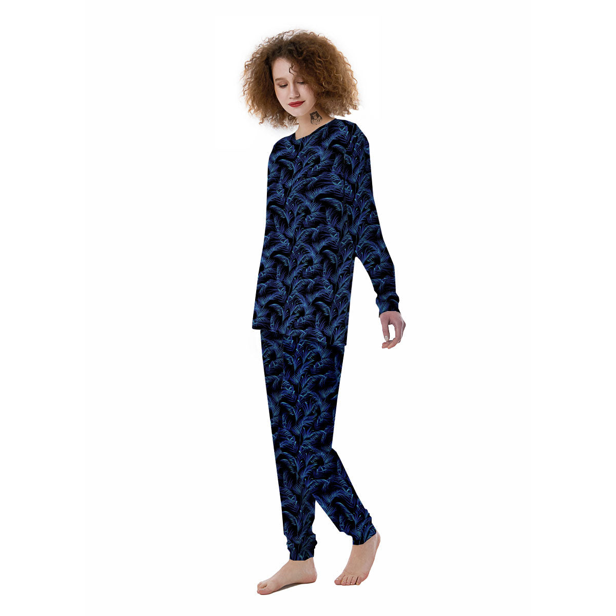 Palm Leaf Dark Tropical Print Pattern Women's Pajamas-grizzshop