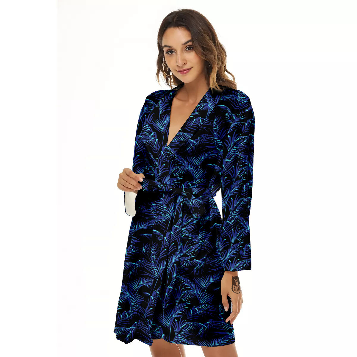 Palm Leaf Dark Tropical Print Pattern Women's Robe-grizzshop