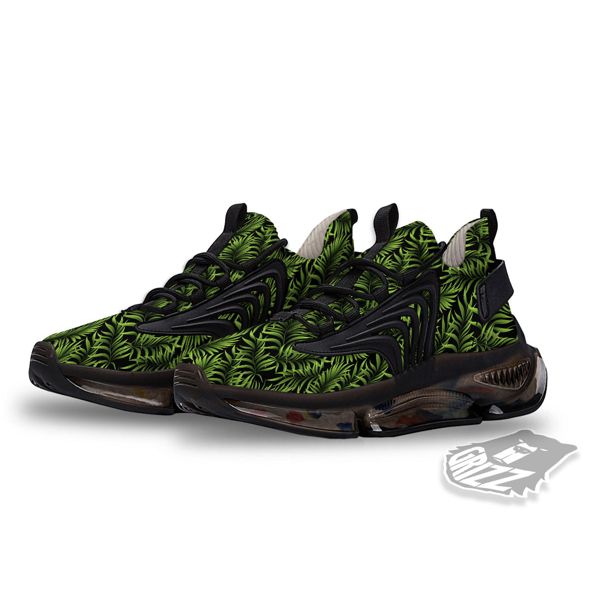 Palm Leaf Green Tropical Print Pattern Black Gym Shoes-grizzshop