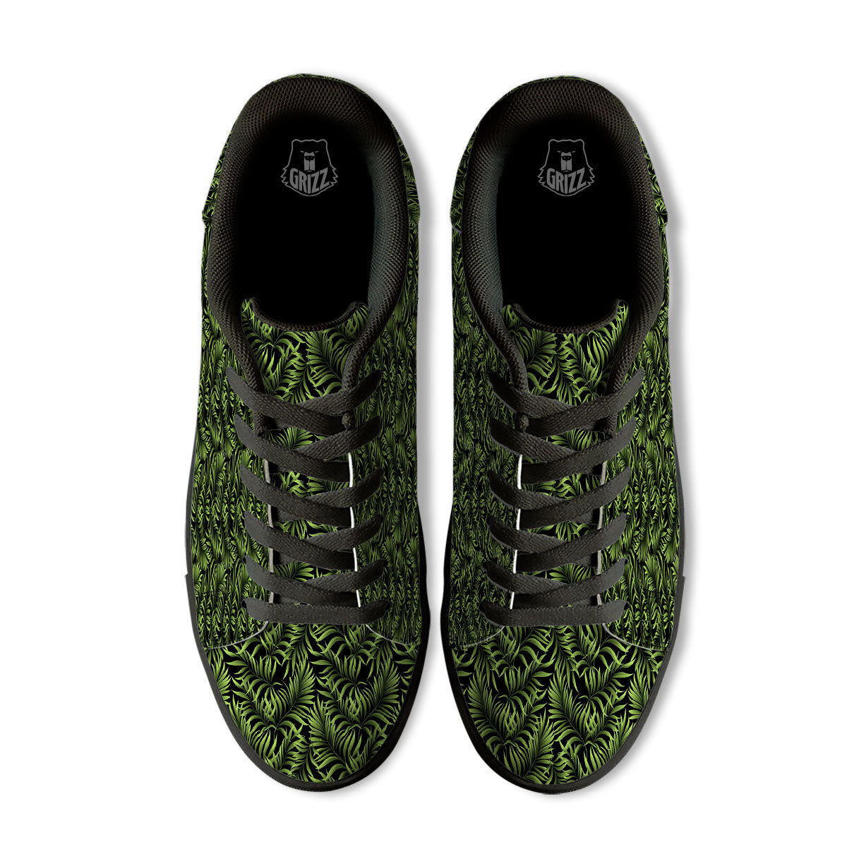 Palm Leaf Green Tropical Print Pattern Black Low Top Sneakers-grizzshop