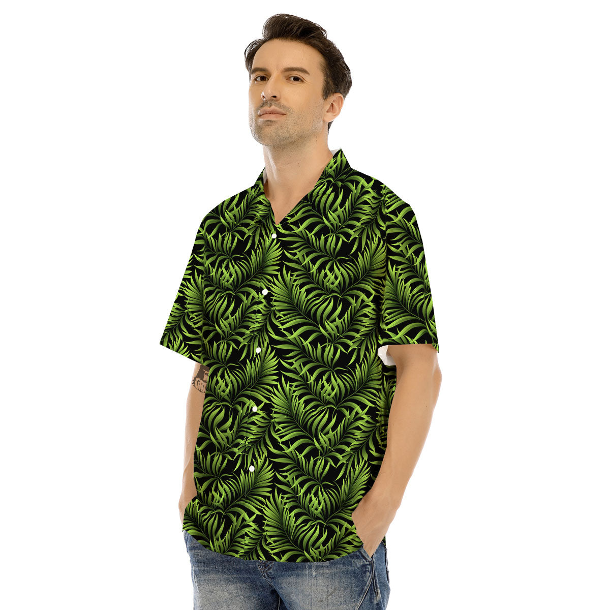 Palm Leaf Green Tropical Print Pattern Men's Hawaiian Shirt-grizzshop