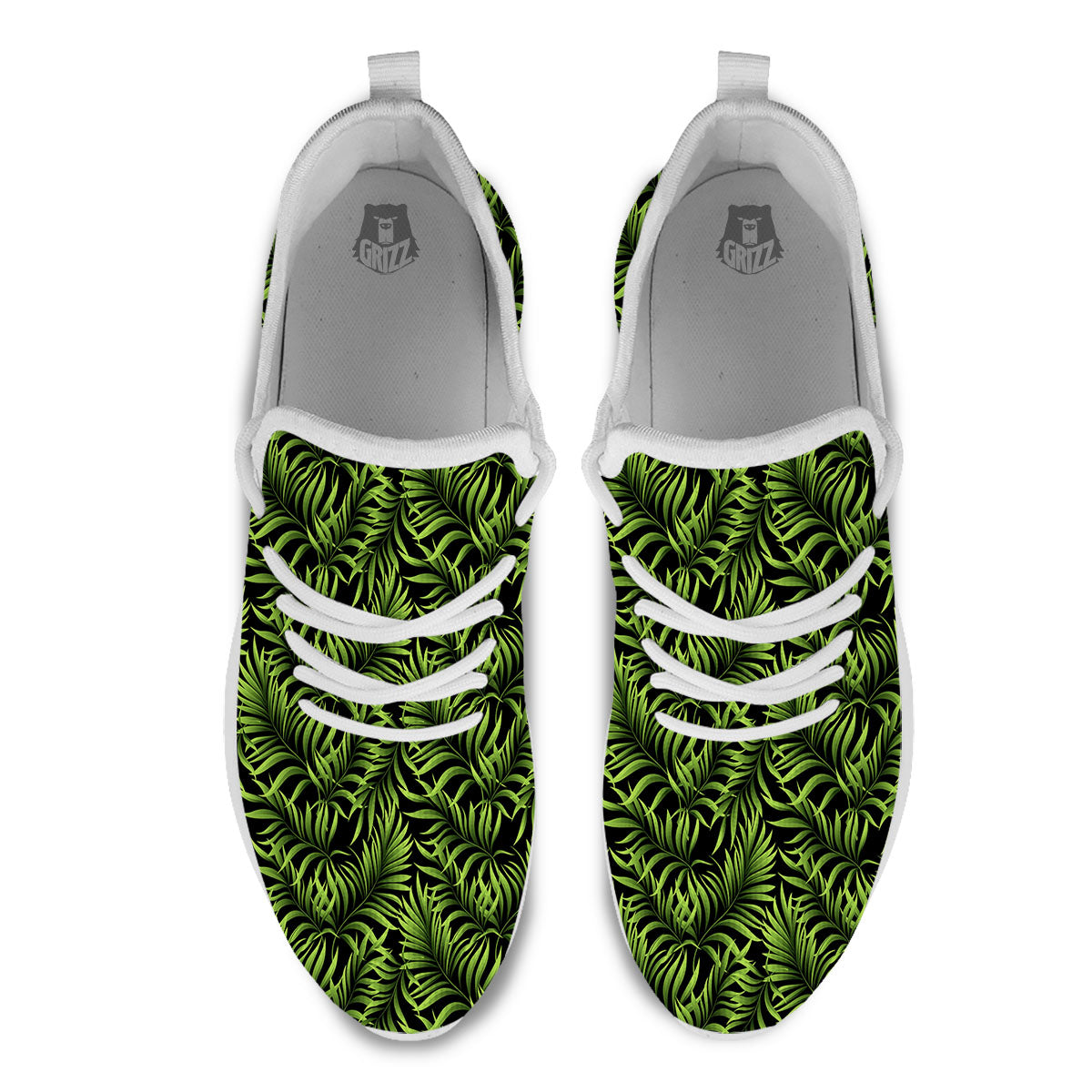 Palm Leaf Green Tropical Print Pattern White Athletic Shoes-grizzshop