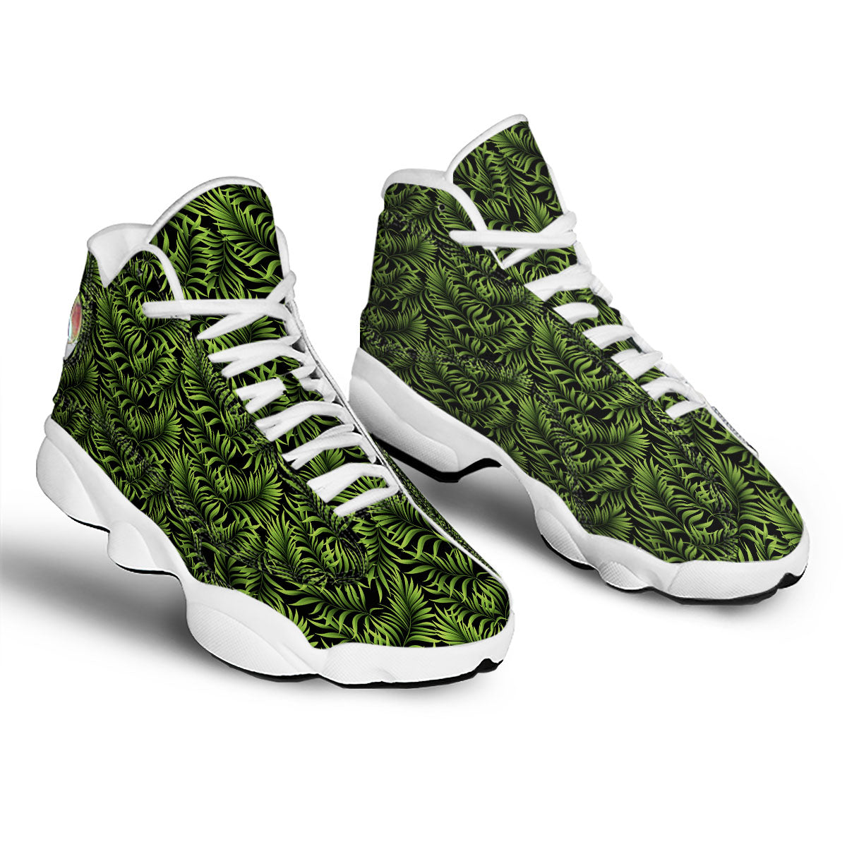 Palm Leaf Green Tropical Print Pattern White Basketball Shoes-grizzshop