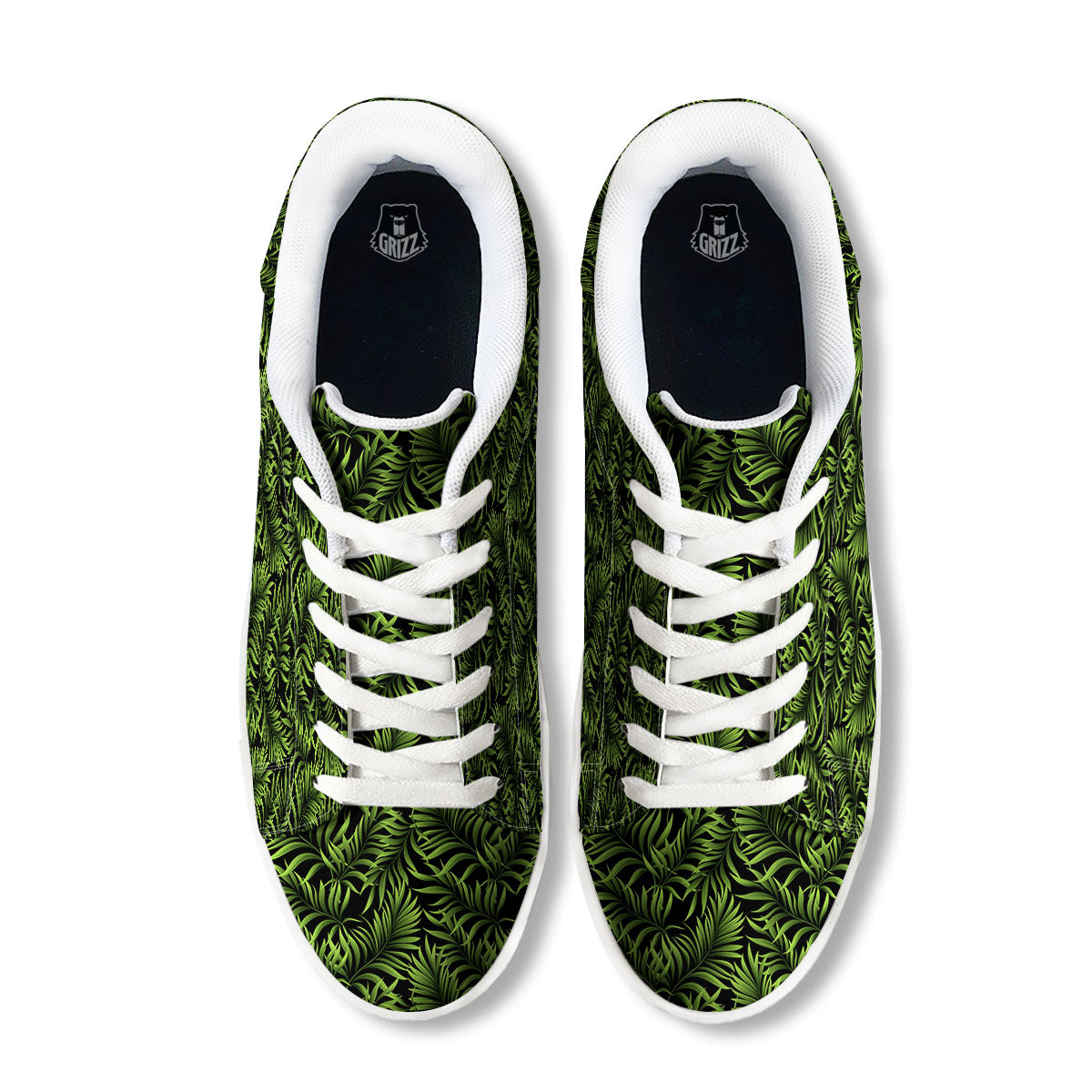Palm Leaf Green Tropical Print Pattern White Low Top Sneakers-grizzshop