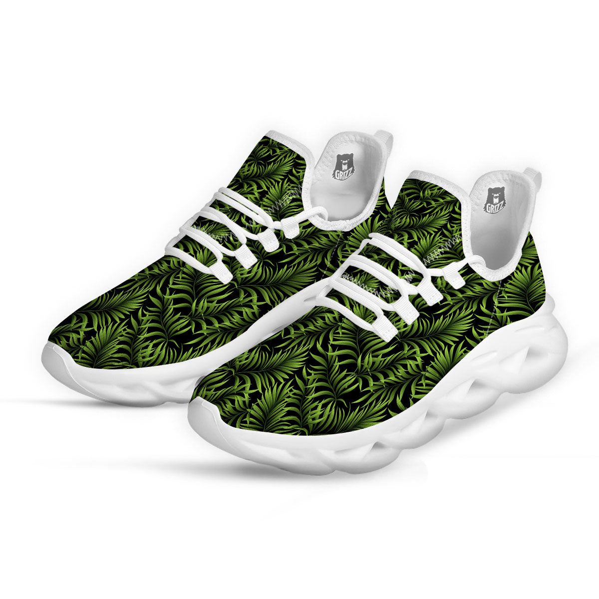 Palm Leaf Green Tropical Print Pattern White Running Shoes-grizzshop