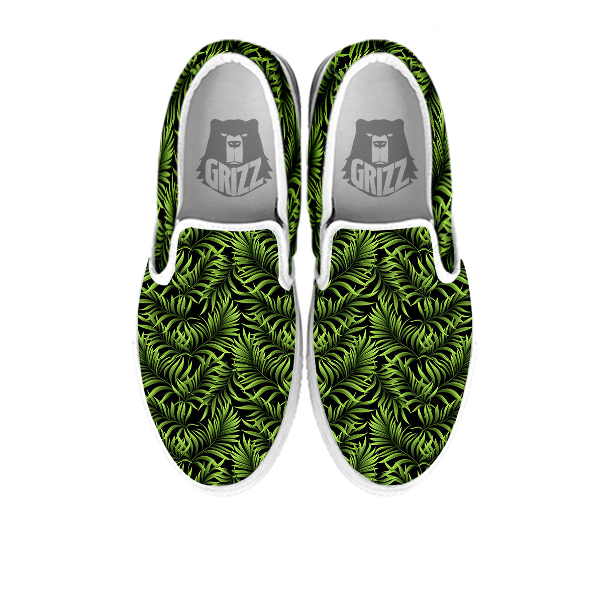 Palm Leaf Green Tropical Print Pattern White Slip On Shoes-grizzshop