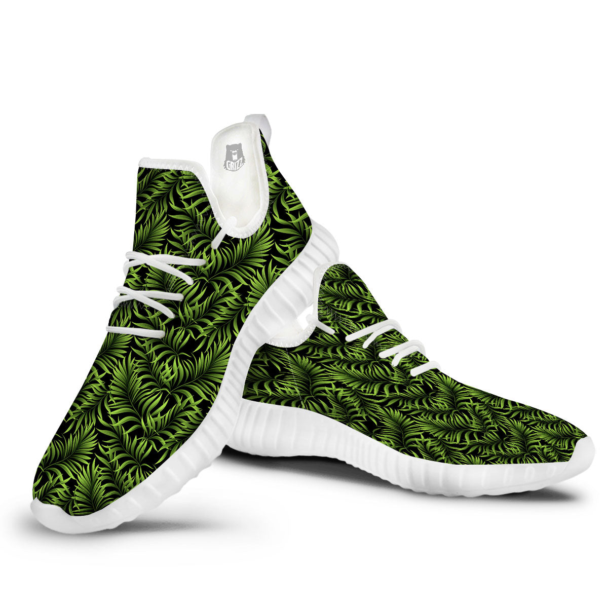 Palm Leaf Green Tropical Print Pattern White Walking Shoes-grizzshop