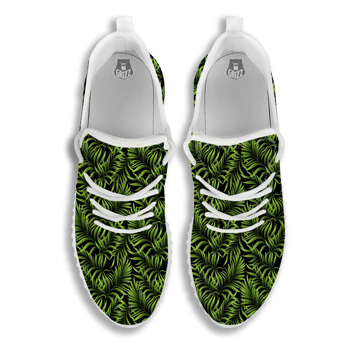 Palm Leaf Green Tropical Print Pattern White Walking Shoes-grizzshop