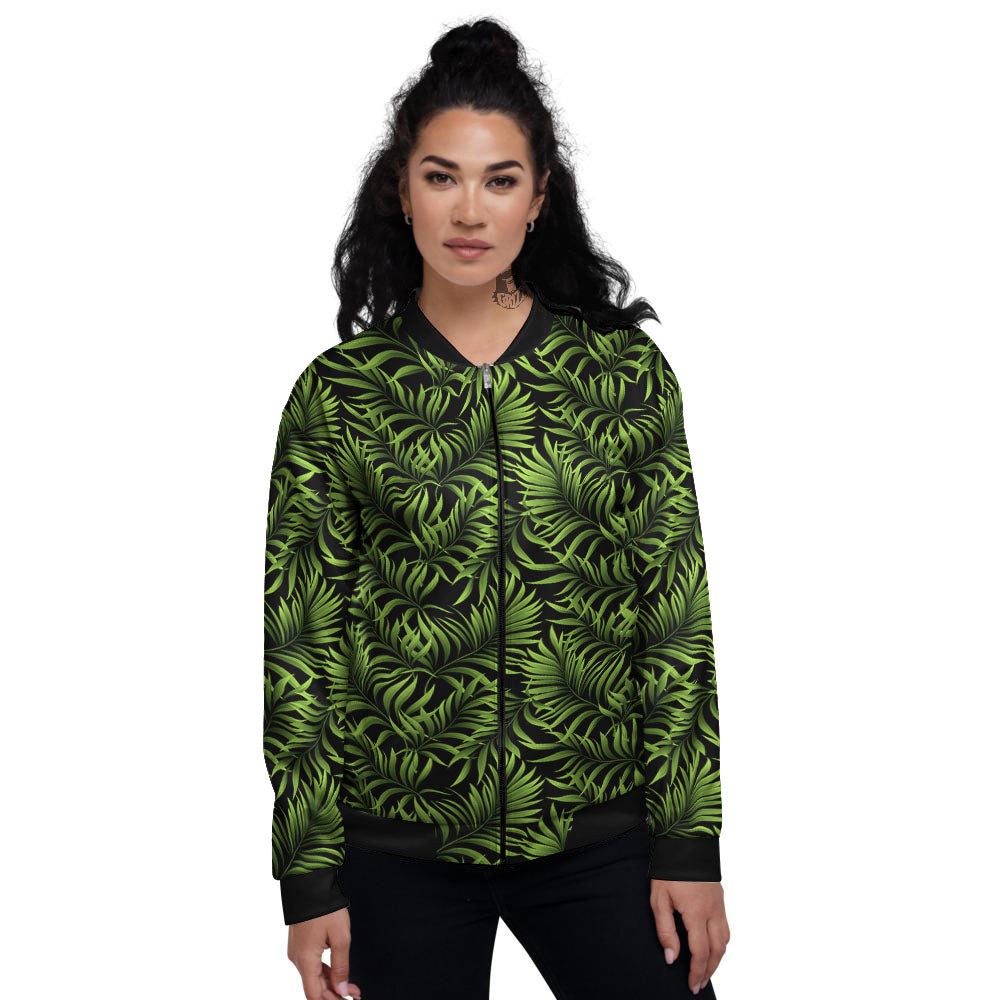 Palm Leaf Green Tropical Print Pattern Women's Bomber Jacket-grizzshop