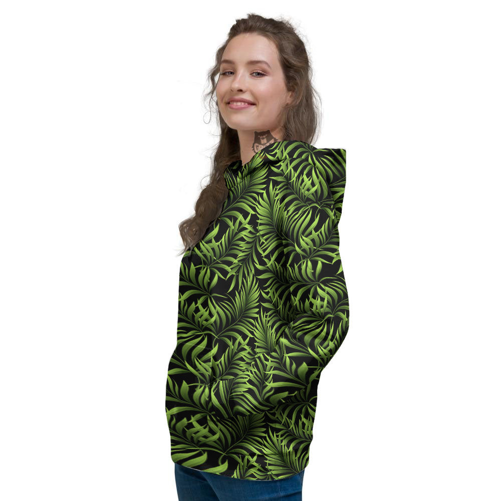 Palm Leaf Green Tropical Print Pattern Women's Hoodie-grizzshop