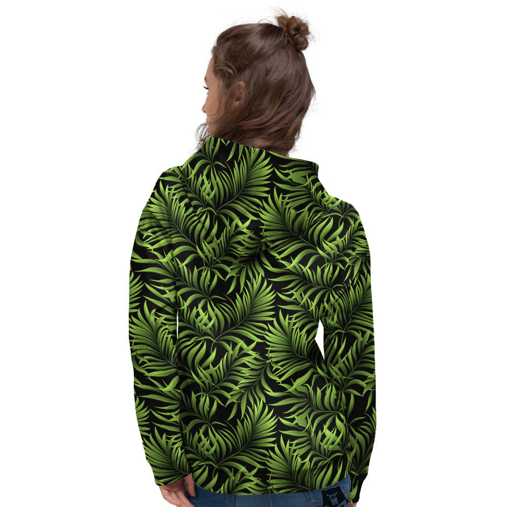 Palm Leaf Green Tropical Print Pattern Women's Hoodie-grizzshop