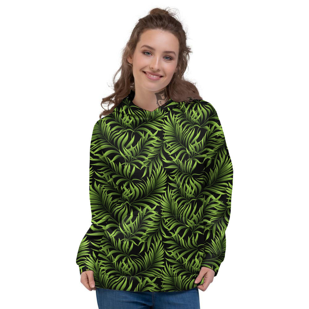 Palm Leaf Green Tropical Print Pattern Women's Hoodie-grizzshop