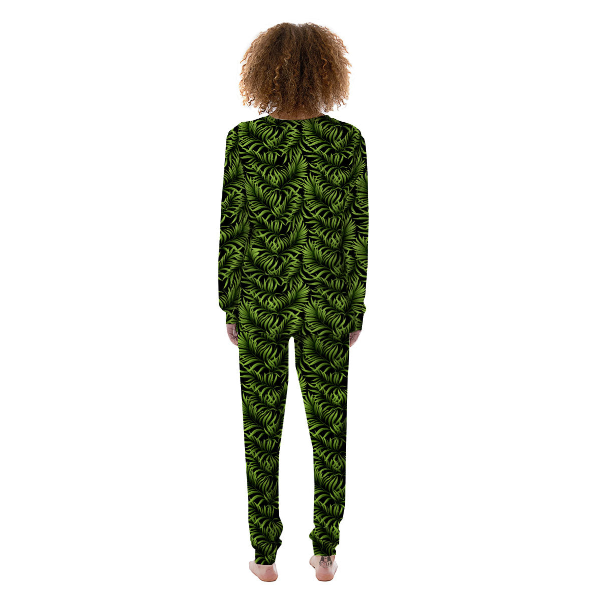 Palm Leaf Green Tropical Print Pattern Women's Pajamas-grizzshop