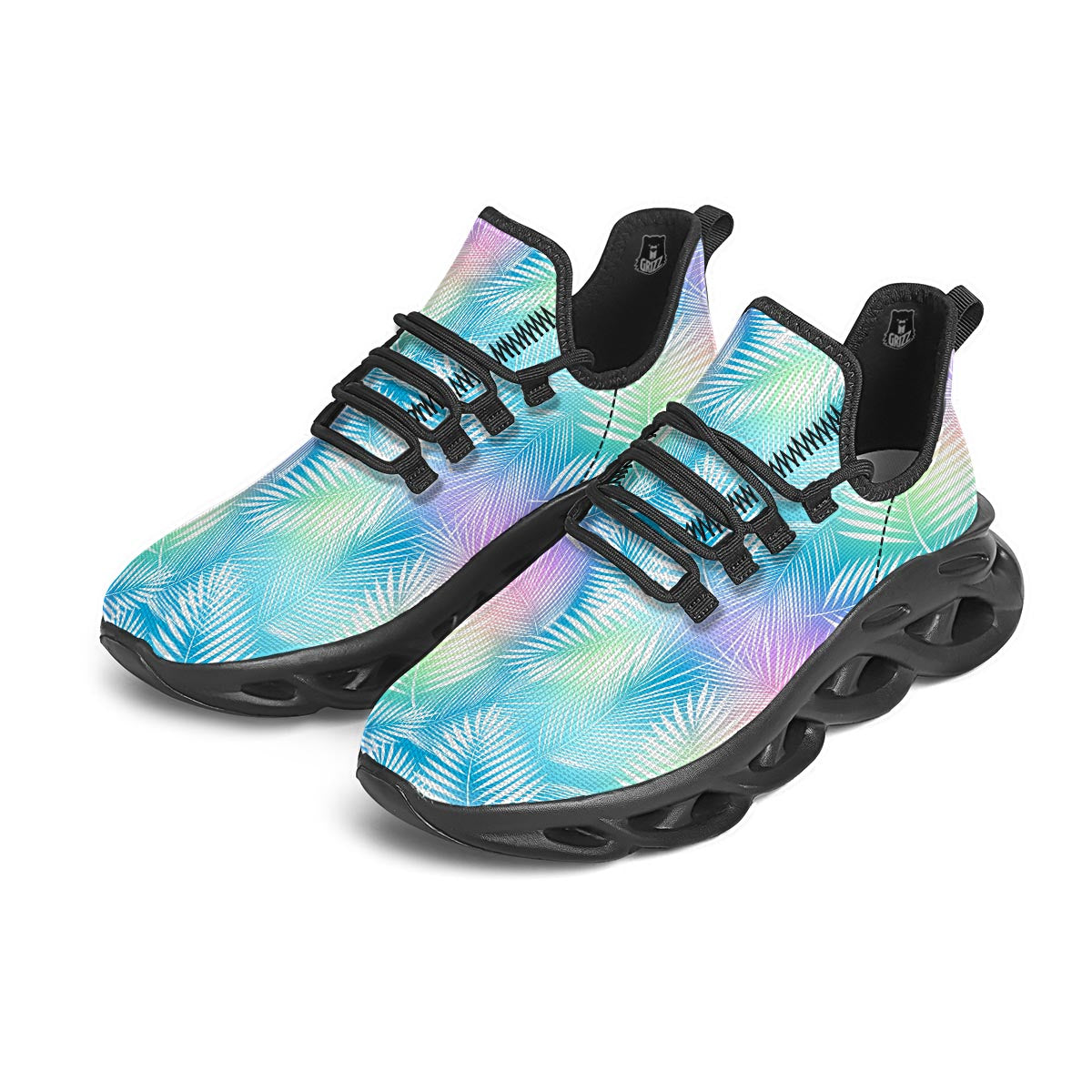 Palm Leaf Hawaiian Print Black Running Shoes-grizzshop