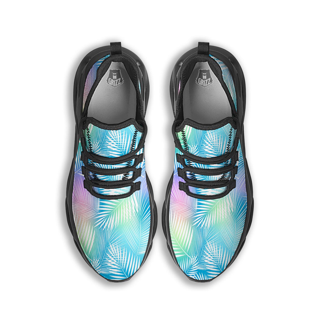 Palm Leaf Hawaiian Print Black Running Shoes-grizzshop