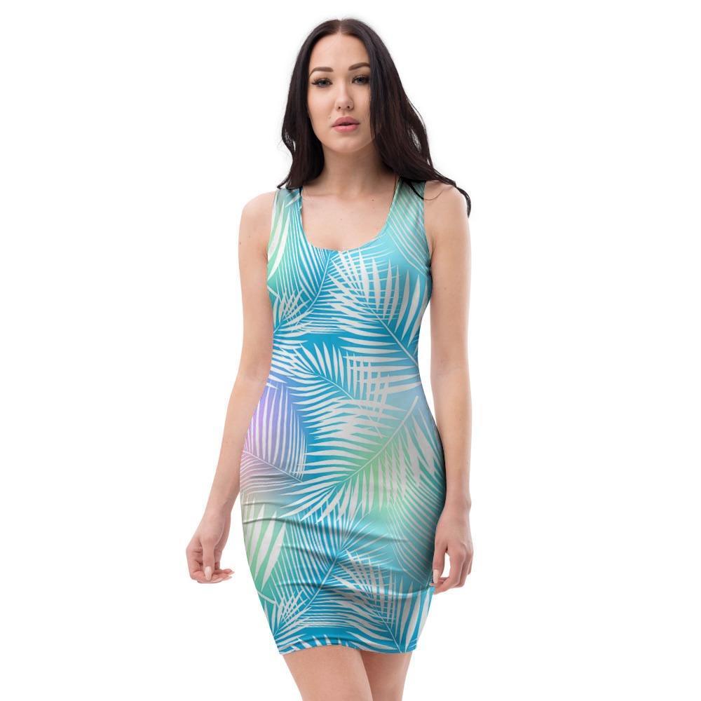 Palm Leaf Hawaiian Print Bodycon Dress-grizzshop