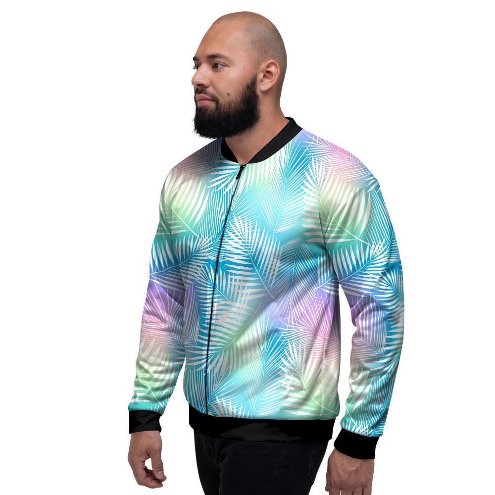 Palm Leaf Hawaiian Print Men's Bomber Jacket-grizzshop