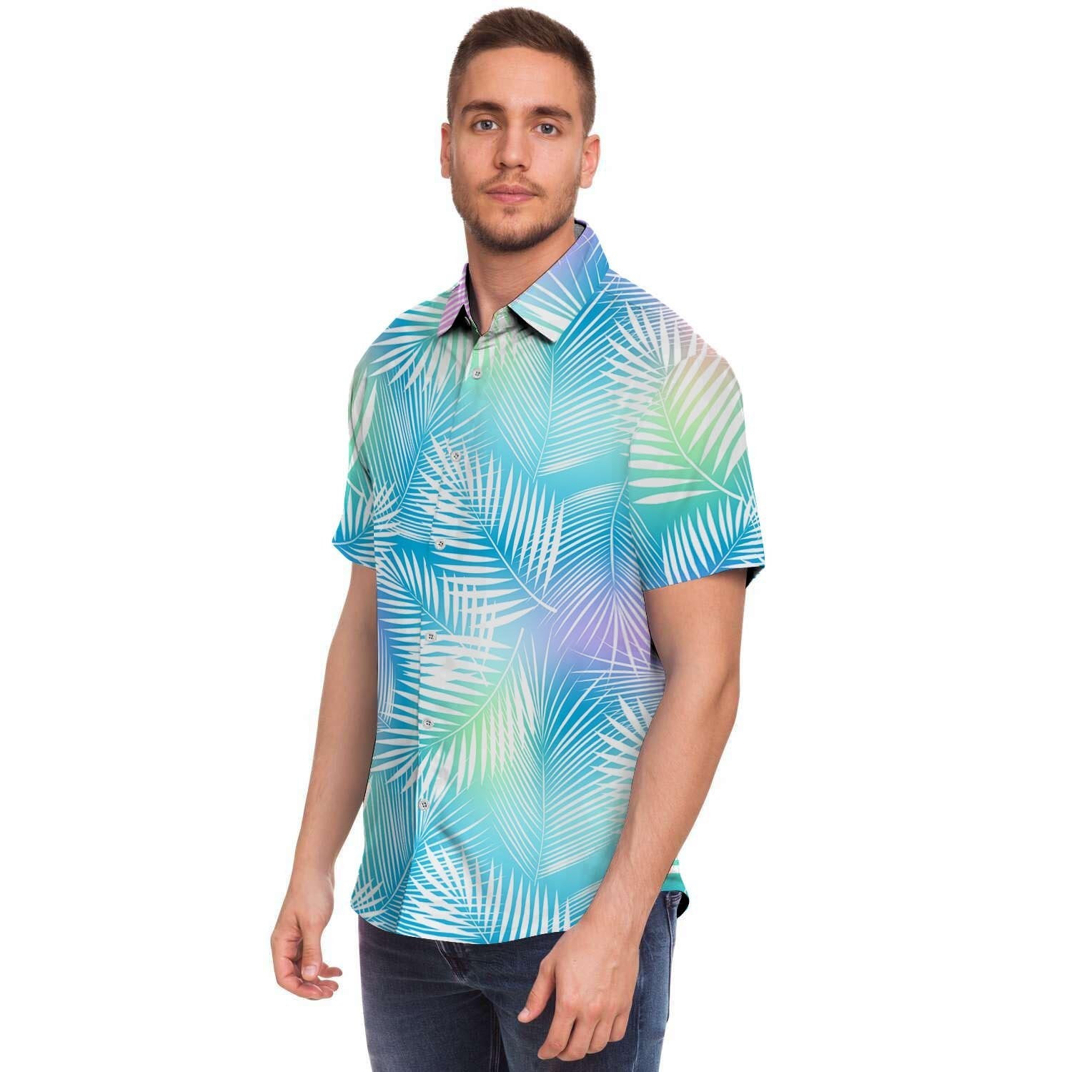 Palm Leaf Hawaiian Print Men's Short Sleeve Shirt-grizzshop