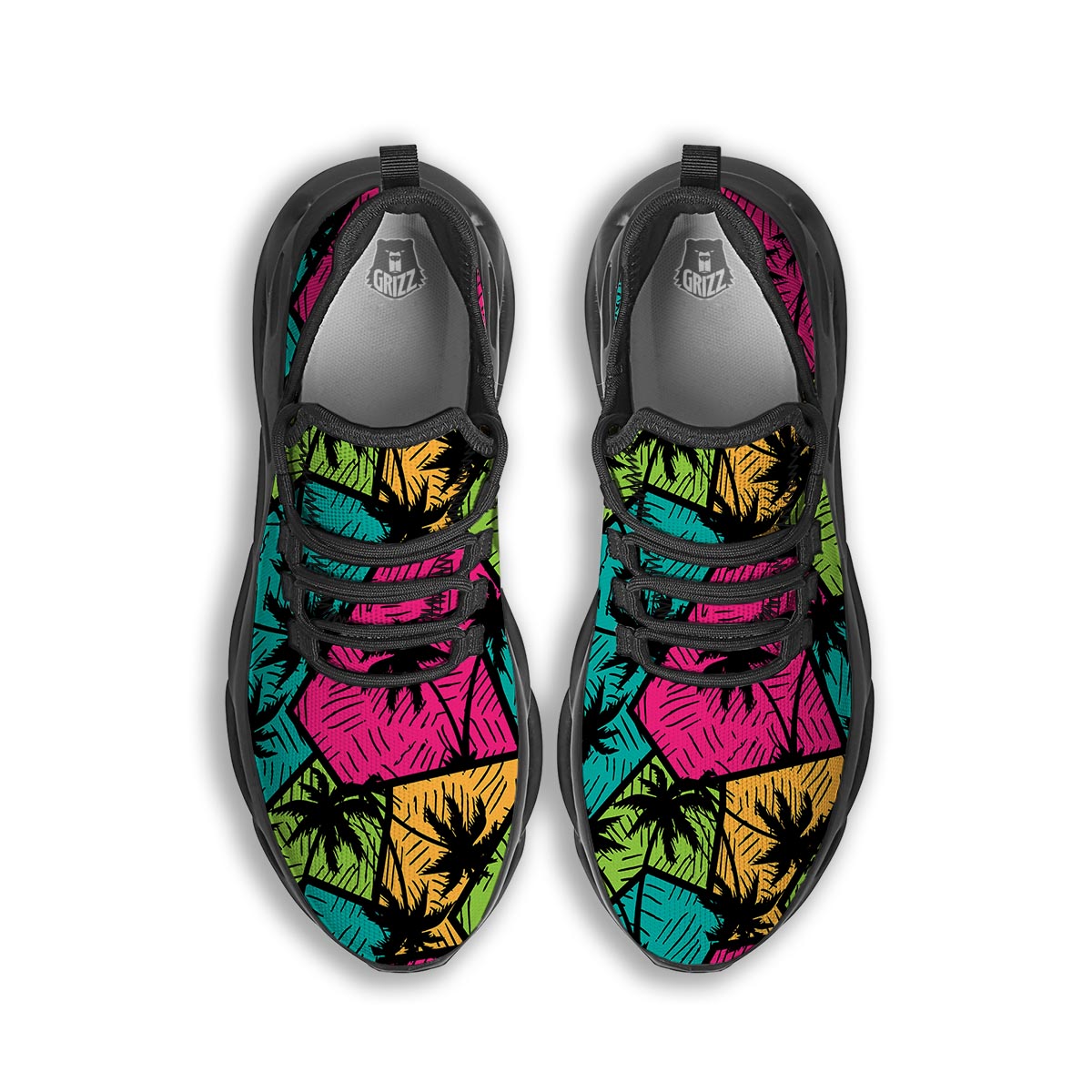 Palm Leaf Hawaiian Print Pattern Black Running Shoes-grizzshop